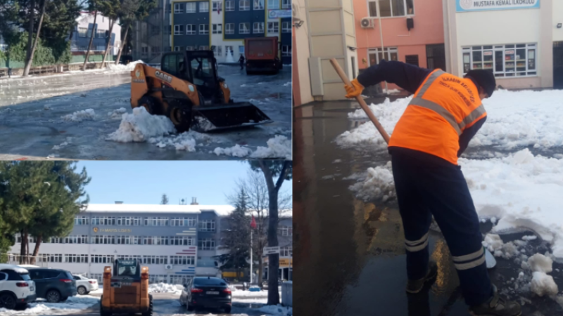 İlkadım'da Okullarda Kar ve Buz Temizliği Mesaisi 